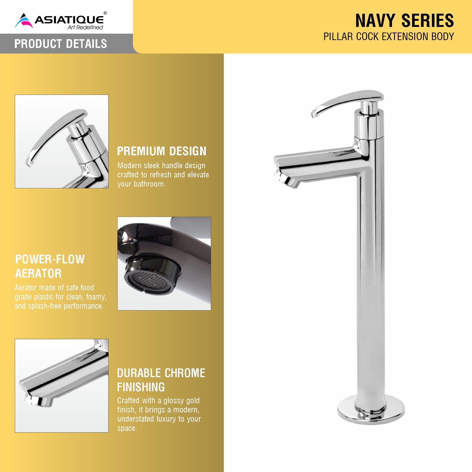 Asiatique Pillar Cock Extension Body (N-023), Navy Series Premium CP Bath Fittings & Faucets
