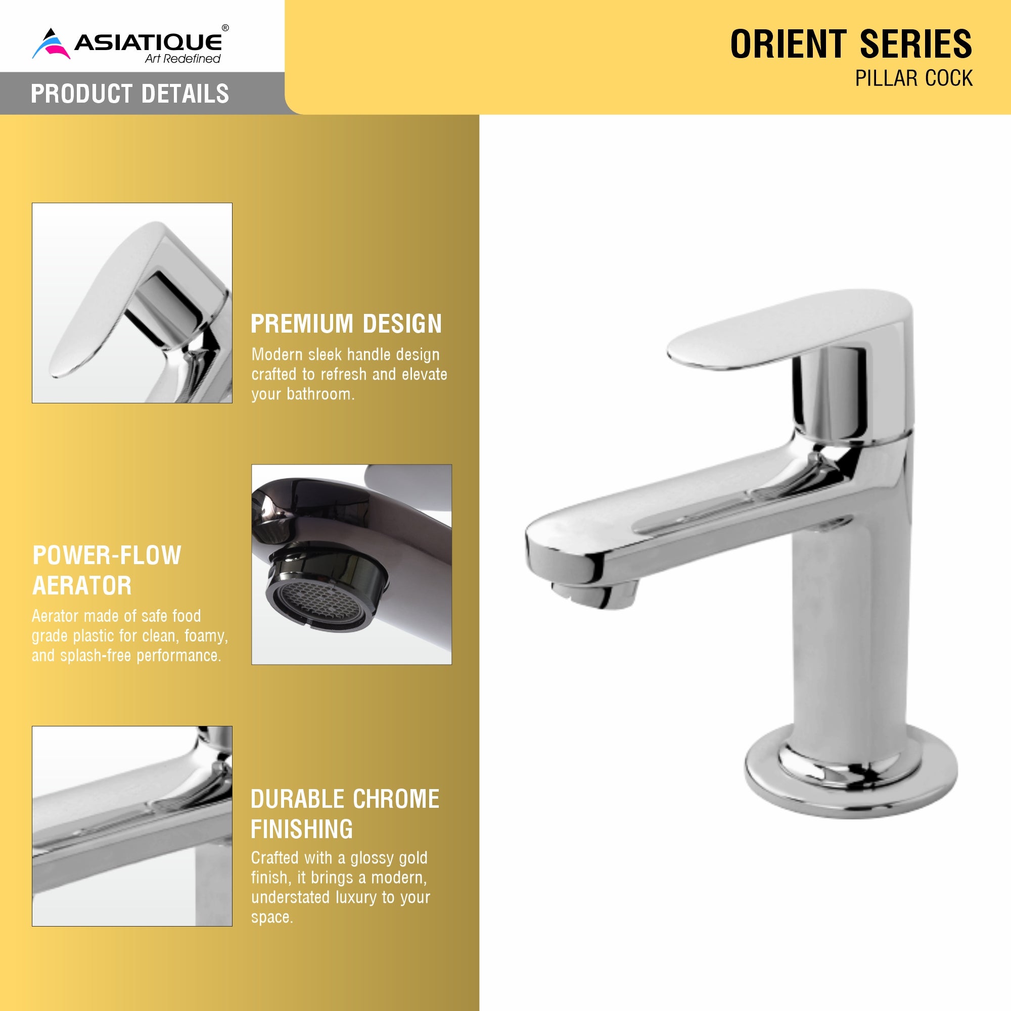Asiatique Pillar Cock (O-000), Orient Series Premium Brass Bathroom & Kitchen Faucet Collection