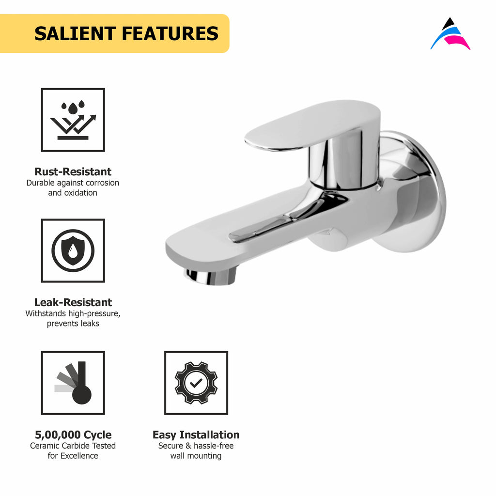 Asiatique Bib Cock Long Body With Wall Flange (O-004), Orient Series Premium Brass Bathroom & Kitchen Faucet Collection
