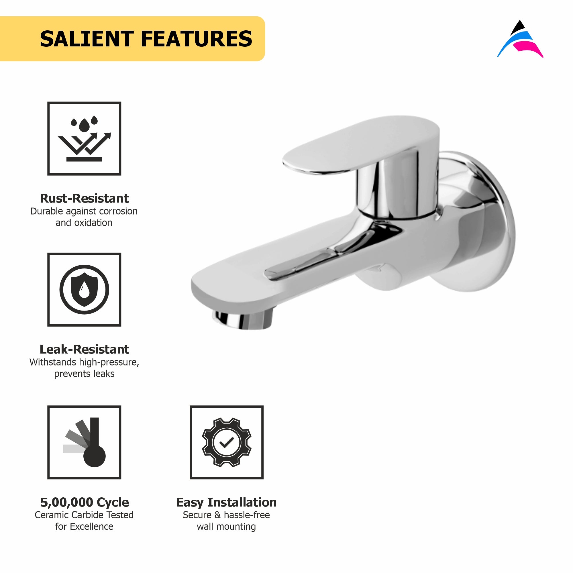 Asiatique Bib Cock Long Body With Wall Flange (O-004), Orient Series Premium Brass Bathroom & Kitchen Faucet Collection