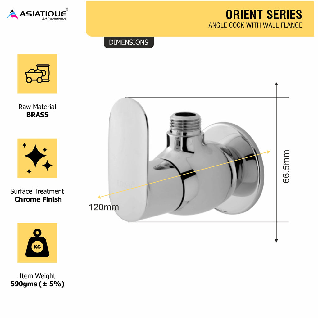 Asiatique Angle Cock With Wall Flange (O-005), Orient Series Premium Brass Bathroom & Kitchen Faucet Collection