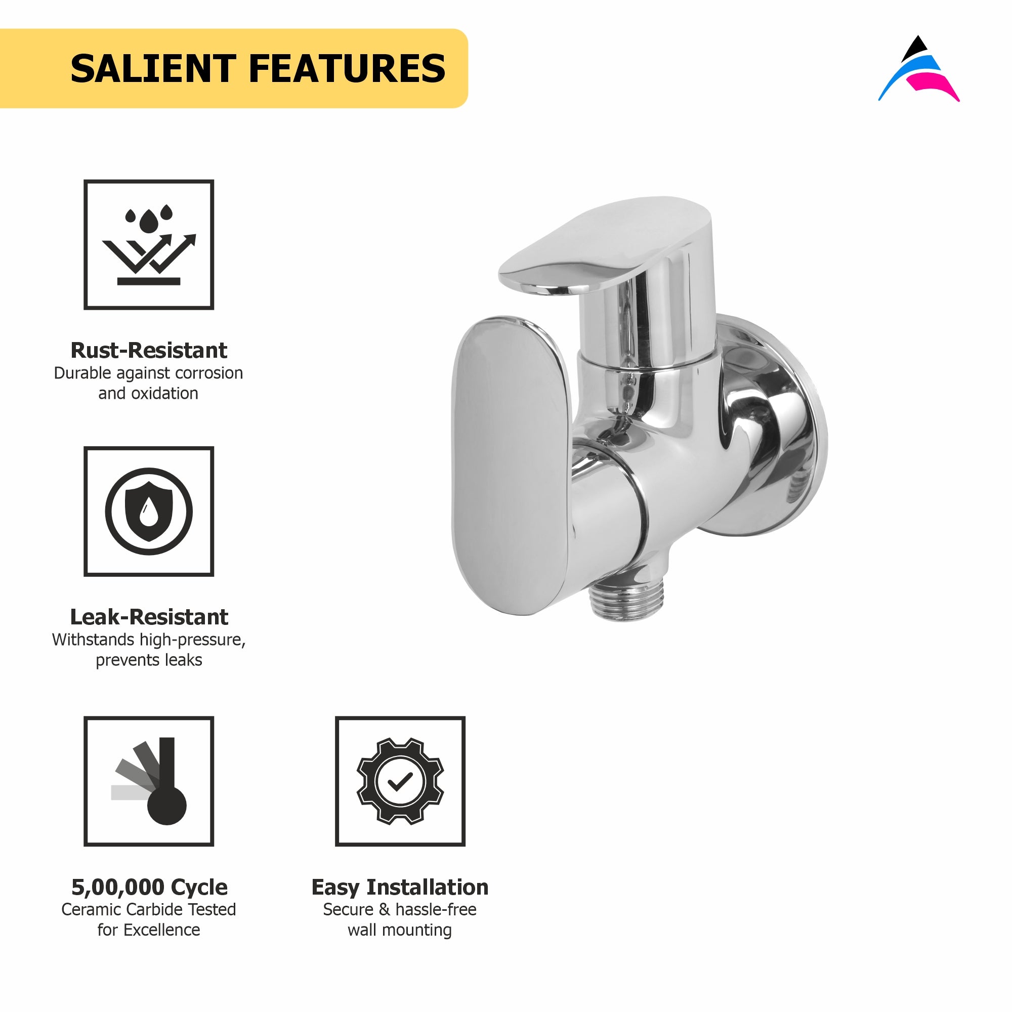 Asiatique 2 Way Angle Cock With Wall Flange (O-005TW), Orient Series Premium Brass Bathroom & Kitchen Faucet Collection
