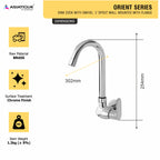 Asiatique Sink Cock With Swivel ‘J’ Spout Wall Mounted With Flange (O-008), Orient Series Premium Brass Bathroom & Kitchen Faucet Collection