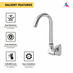 Asiatique Sink Cock With Swivel ‘J’ Spout Wall Mounted With Flange (O-008), Orient Series Premium Brass Bathroom & Kitchen Faucet Collection