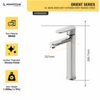 Asiatique S/L Basin Mixer With Extended Body Braided Hoses (O-009EX), Orient Series Premium Brass Bathroom & Kitchen Faucet Collection