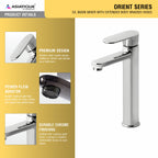 Asiatique S/L Basin Mixer With Extended Body Braided Hoses (O-009EX), Orient Series Premium Brass Bathroom & Kitchen Faucet Collection