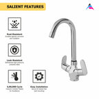 Asiatique C/H Basin Mixer With Extended Swivel Spout (O-011), Orient Series Premium Brass Bathroom & Kitchen Faucet Collection