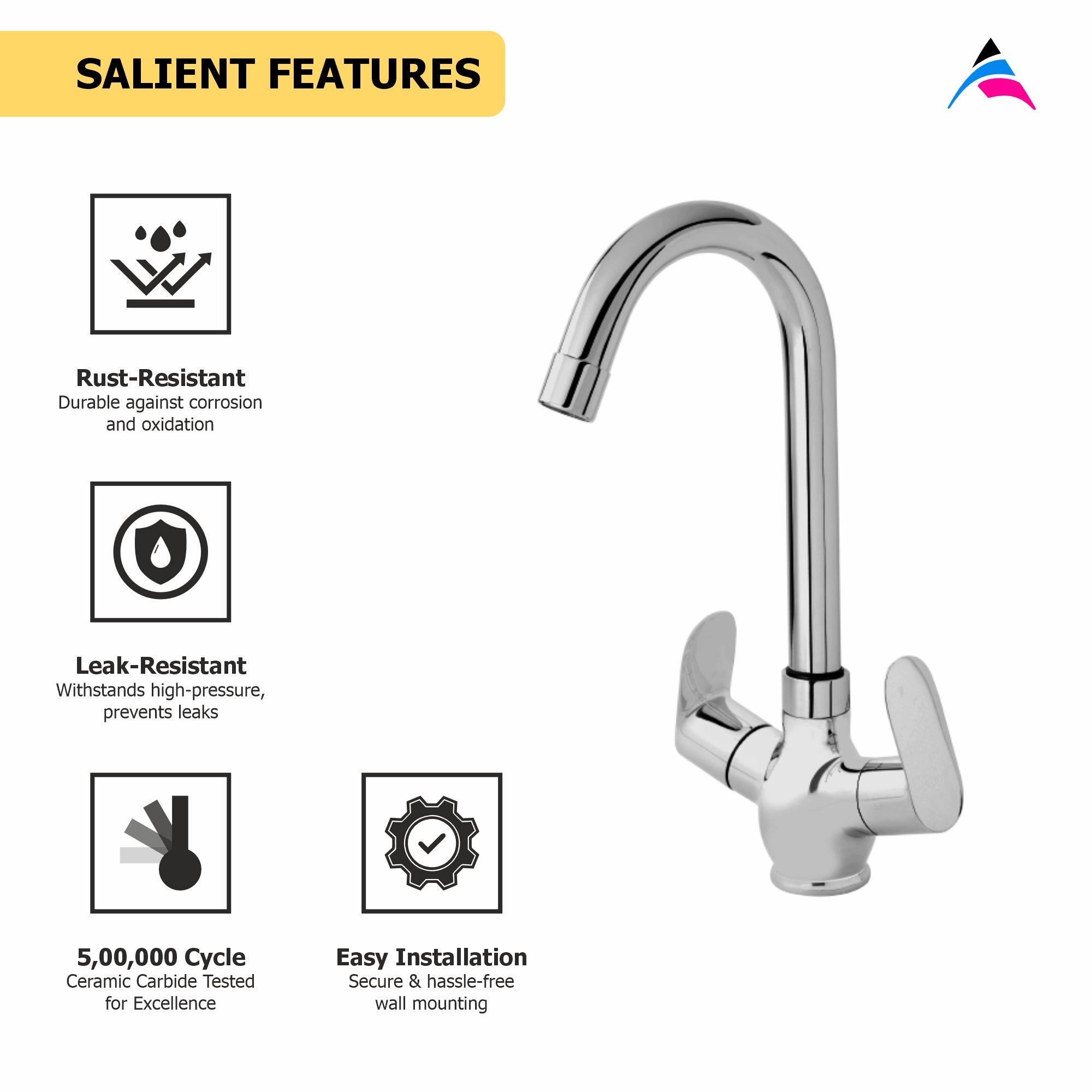 Asiatique C/H Basin Mixer With Extended Swivel Spout (O-011), Orient Series Premium Brass Bathroom & Kitchen Faucet Collection