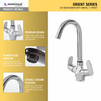 Asiatique C/H Basin Mixer With Extended Swivel Spout (O-011), Orient Series Premium Brass Bathroom & Kitchen Faucet Collection