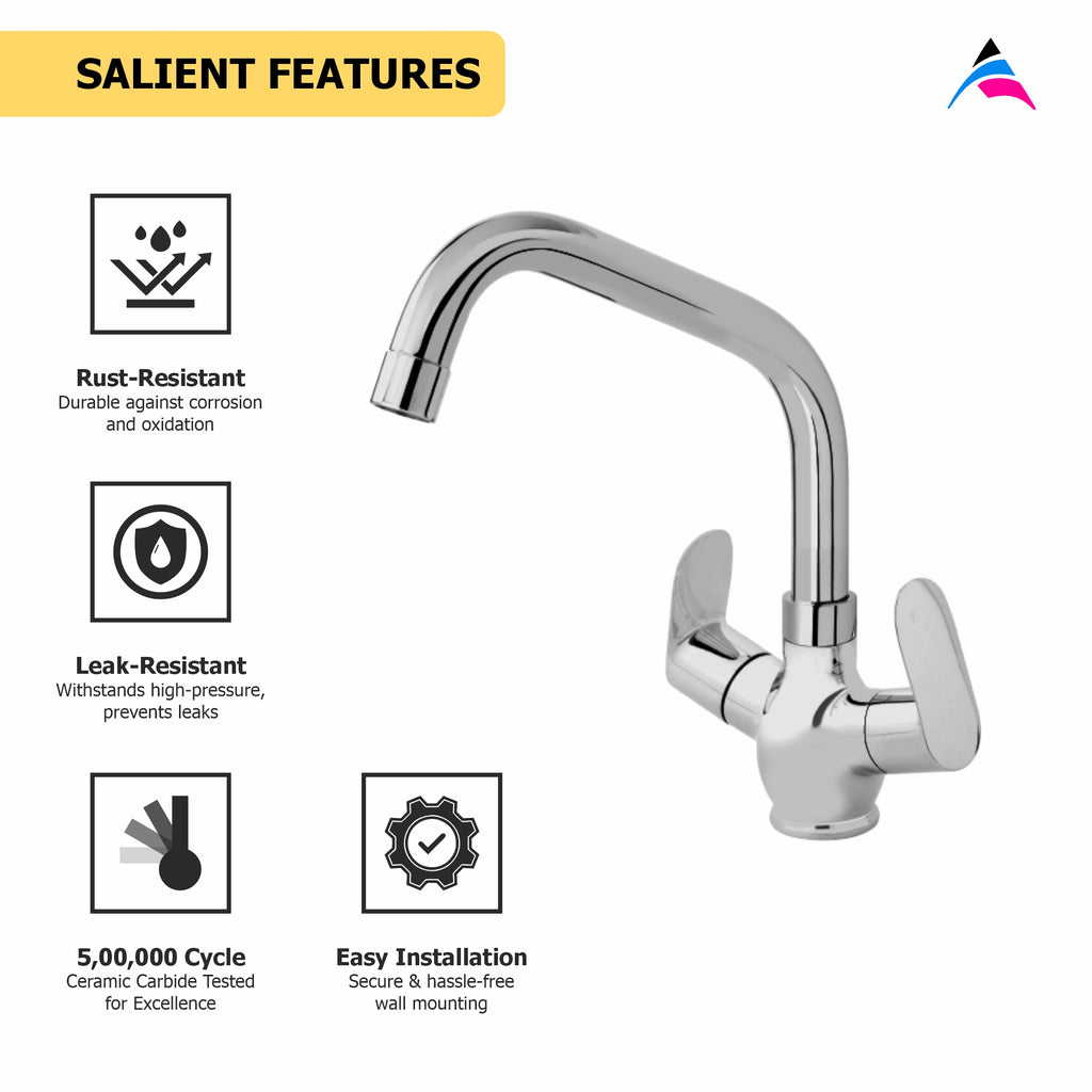 Asiatique C/H Basin Mixer With Extended Swivel Spout (O-011EX), Orient Series Premium Brass Bathroom & Kitchen Faucet Collection