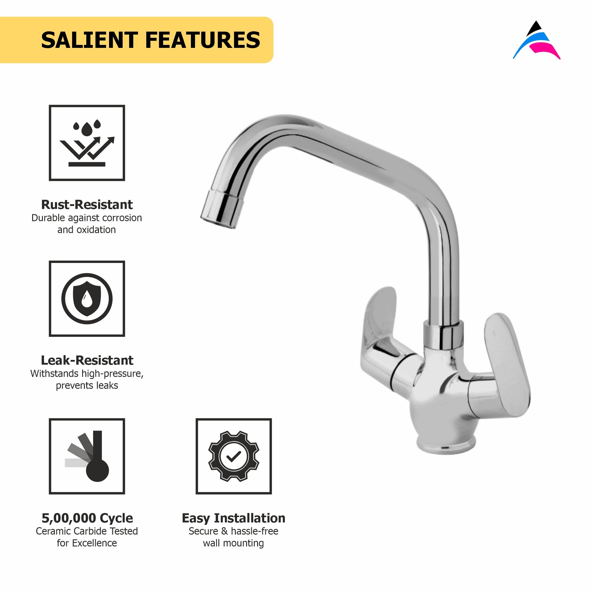 Asiatique C/H Basin Mixer With Extended Swivel Spout (O-011EX), Orient Series Premium Brass Bathroom & Kitchen Faucet Collection