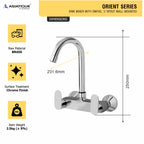 Asiatique Sink Mixer With Swivel ‘J’ Spout Wall Mounted (O-013), Orient Series Premium Brass Bathroom & Kitchen Faucet Collection