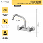 Asiatique Sink Mixer With Extended Swivel Spout Wall Mounted (O-013EX), Orient Series Premium Brass Bathroom & Kitchen Faucet Collection