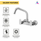 Asiatique Sink Mixer With Extended Swivel Spout Wall Mounted (O-013EX), Orient Series Premium Brass Bathroom & Kitchen Faucet Collection