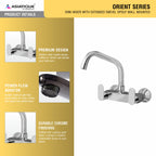 Asiatique Sink Mixer With Extended Swivel Spout Wall Mounted (O-013EX), Orient Series Premium Brass Bathroom & Kitchen Faucet Collection