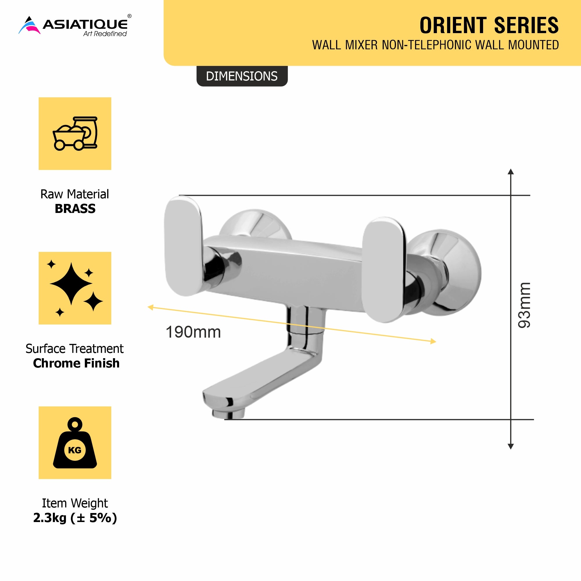 Asiatique Wall Mixer Non-Telephonic Wall Mounted (O-014), Orient Series Premium Brass Bathroom & Kitchen Faucet Collection