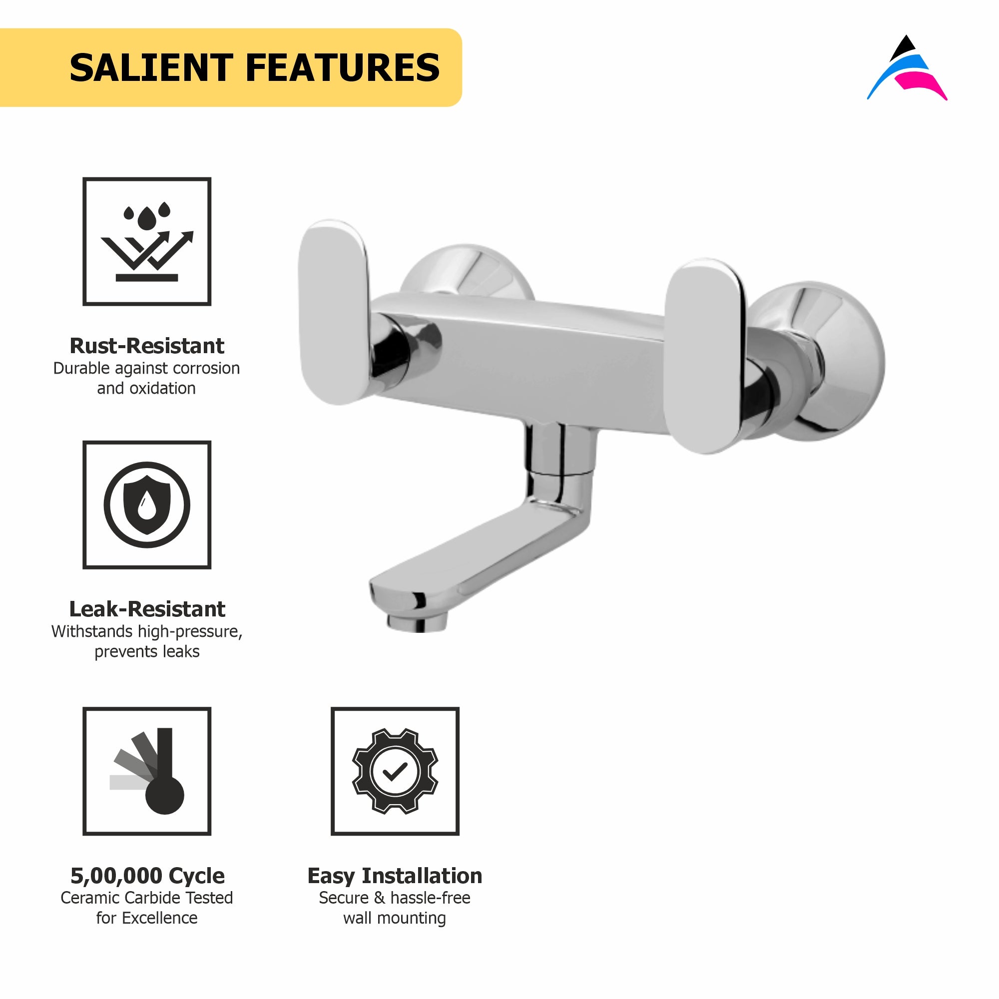 Asiatique Wall Mixer Non-Telephonic Wall Mounted (O-014), Orient Series Premium Brass Bathroom & Kitchen Faucet Collection