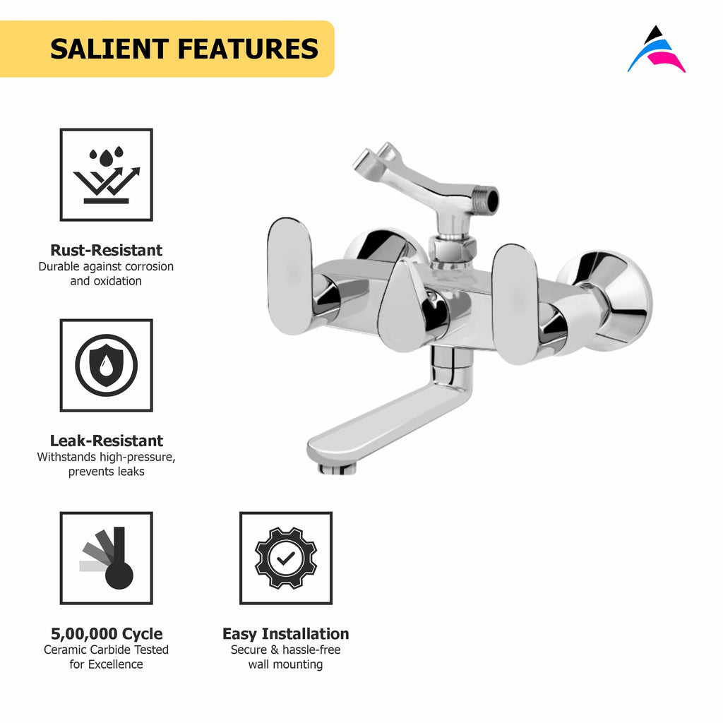 Asiatique Wall Mixer Telephonic With Crutch ARR. Of Tele. Shower (O-016), Orient Series Premium Brass Bathroom & Kitchen Faucet Collection
