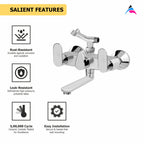 Asiatique Wall Mixer Telephonic With Crutch ARR. Of Tele. Shower (O-016), Orient Series Premium Brass Bathroom & Kitchen Faucet Collection