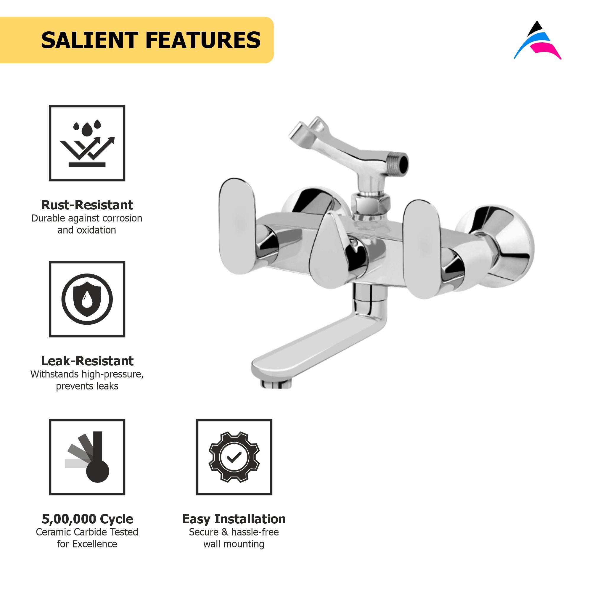 Asiatique Wall Mixer Telephonic With Crutch ARR. Of Tele. Shower (O-016), Orient Series Premium Brass Bathroom & Kitchen Faucet Collection