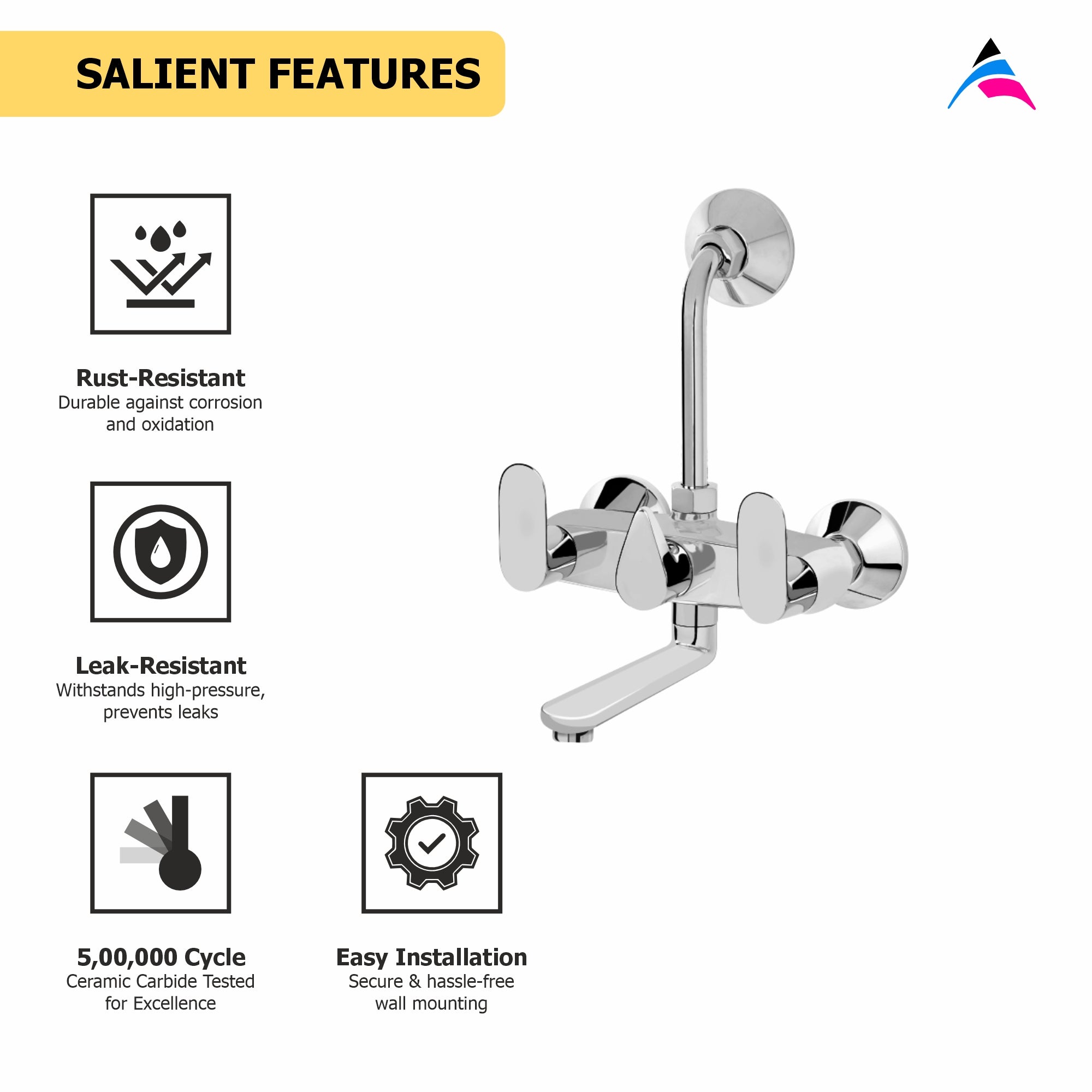 Asiatique Wall Mixer Telephonic With ‘L’ Bend for ARR. Of O/H Shower (O-017), Orient Series Premium Brass Bathroom & Kitchen Faucet Collection