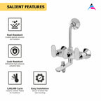 Asiatique 3 in 1 Wall Mixer With Pro. For Tele. Shower & O/H Shower (O-018), Orient Series Premium Brass Bathroom & Kitchen Faucet Collection