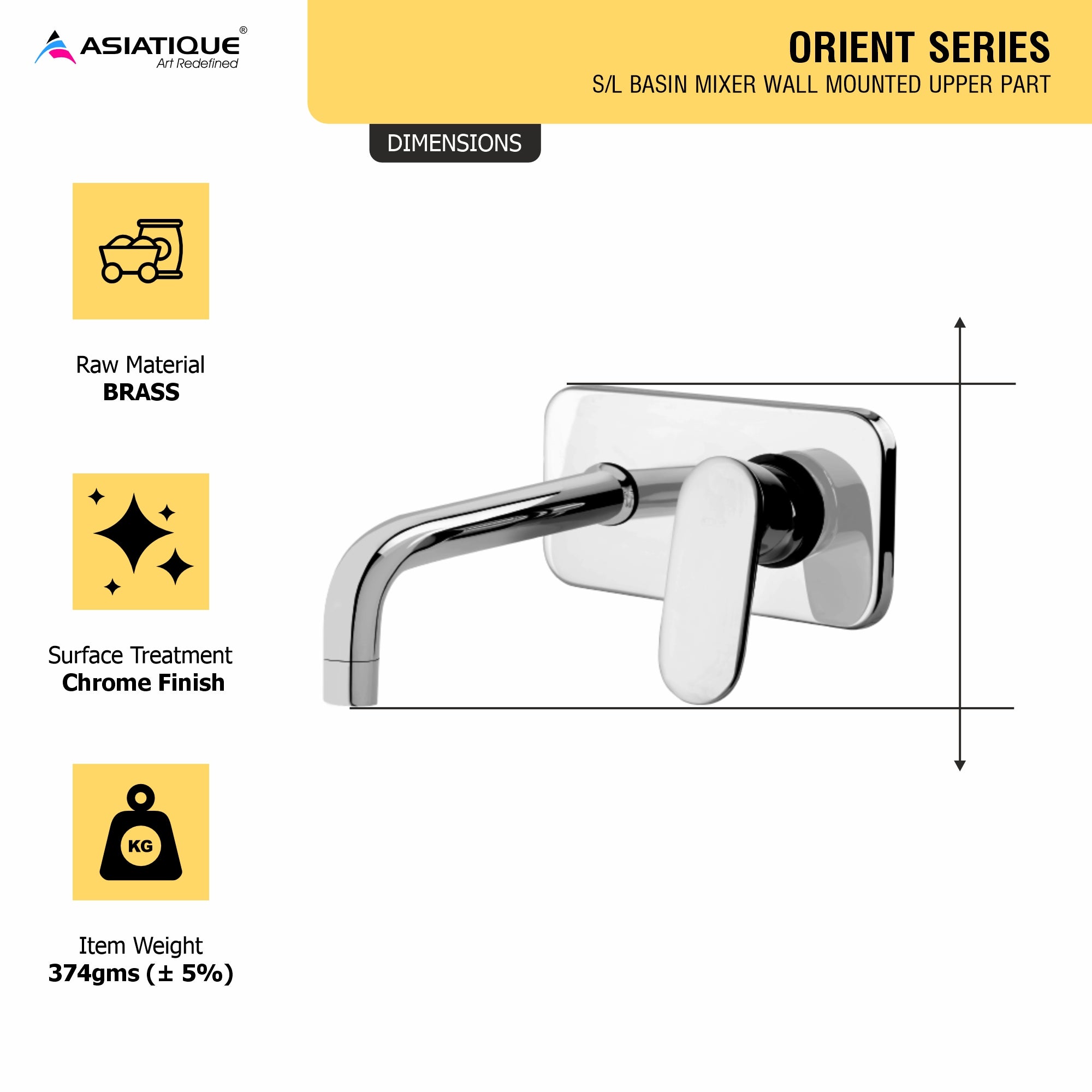 Asiatique S/L Basin Mixer Wall Mounted Upper Part (O-019U), Orient Series Premium Brass Bathroom & Kitchen Faucet Collection