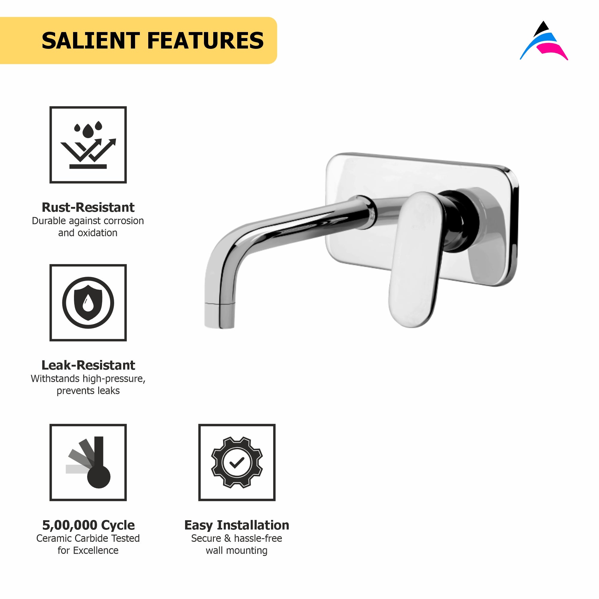 Asiatique S/L Basin Mixer Wall Mounted Upper Part (O-019U), Orient Series Premium Brass Bathroom & Kitchen Faucet Collection