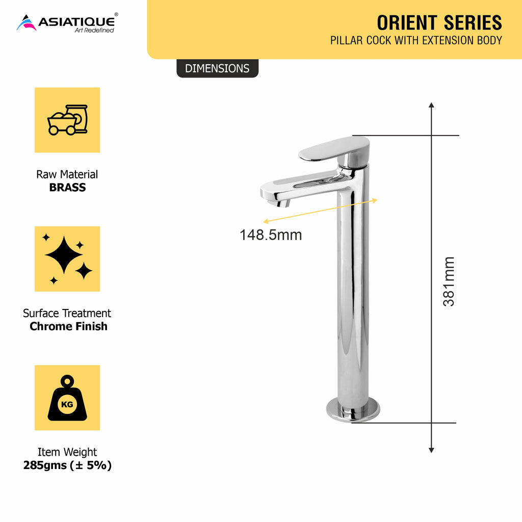 Asiatique Pillar Cock With Extension Body (O-023), Orient Series Premium Brass Bathroom & Kitchen Faucet Collection