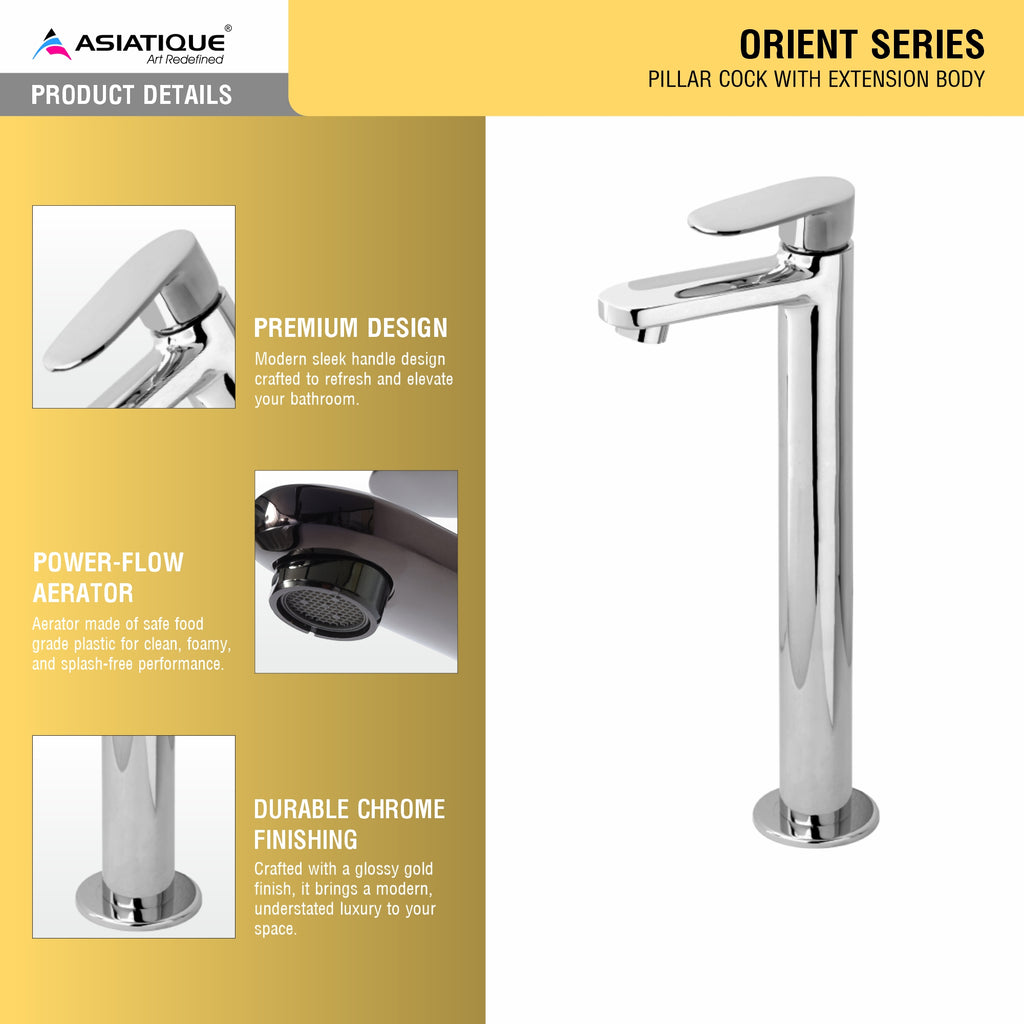 Asiatique Pillar Cock With Extension Body (O-023), Orient Series Premium Brass Bathroom & Kitchen Faucet Collection