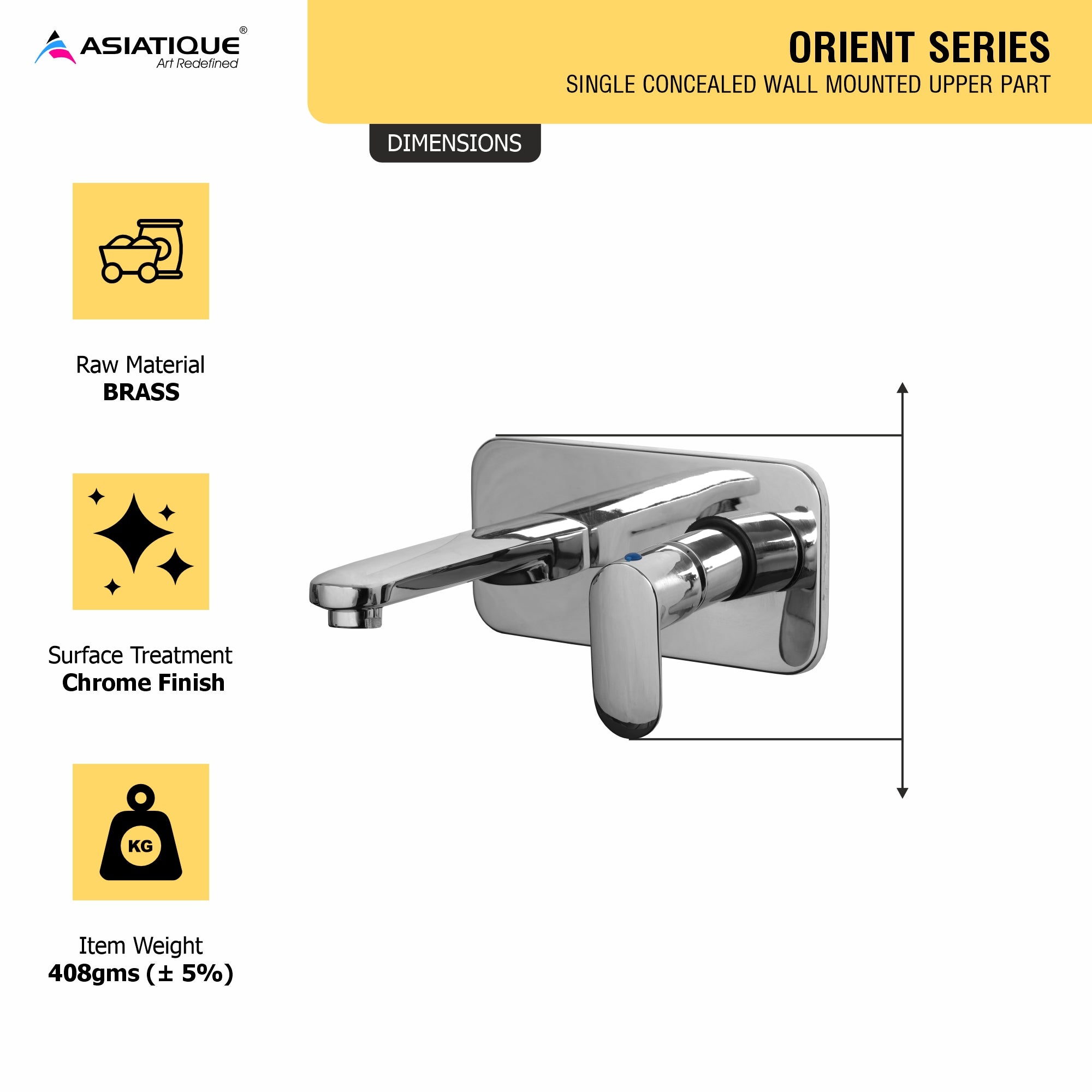 Asiatique Single Concealed Wall Mounted Upper Part (O-028U), Orient Series Premium Brass Bathroom & Kitchen Faucet Collection