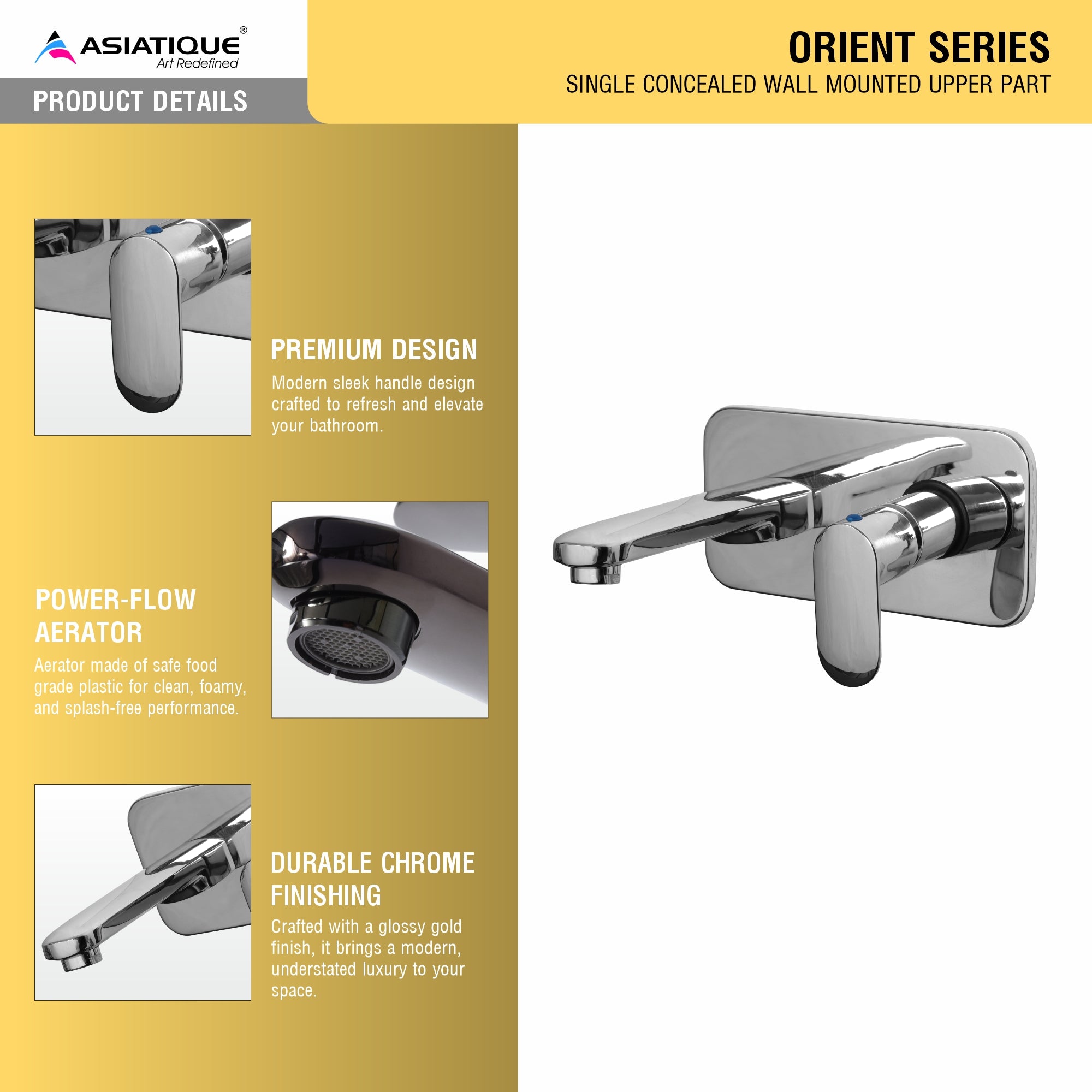 Asiatique Single Concealed Wall Mounted Upper Part (O-028U), Orient Series Premium Brass Bathroom & Kitchen Faucet Collection