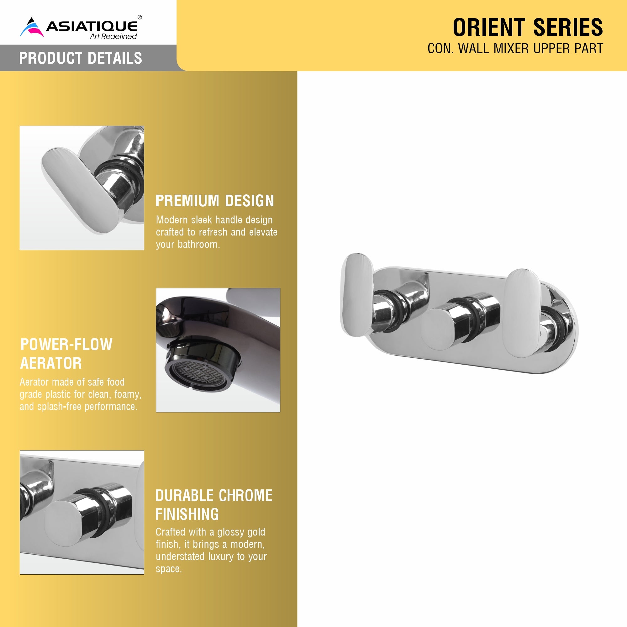 Asiatique Con. Wall Mixer Upper Part (O-029U), Orient Series Premium Brass Bathroom & Kitchen Faucet Collection