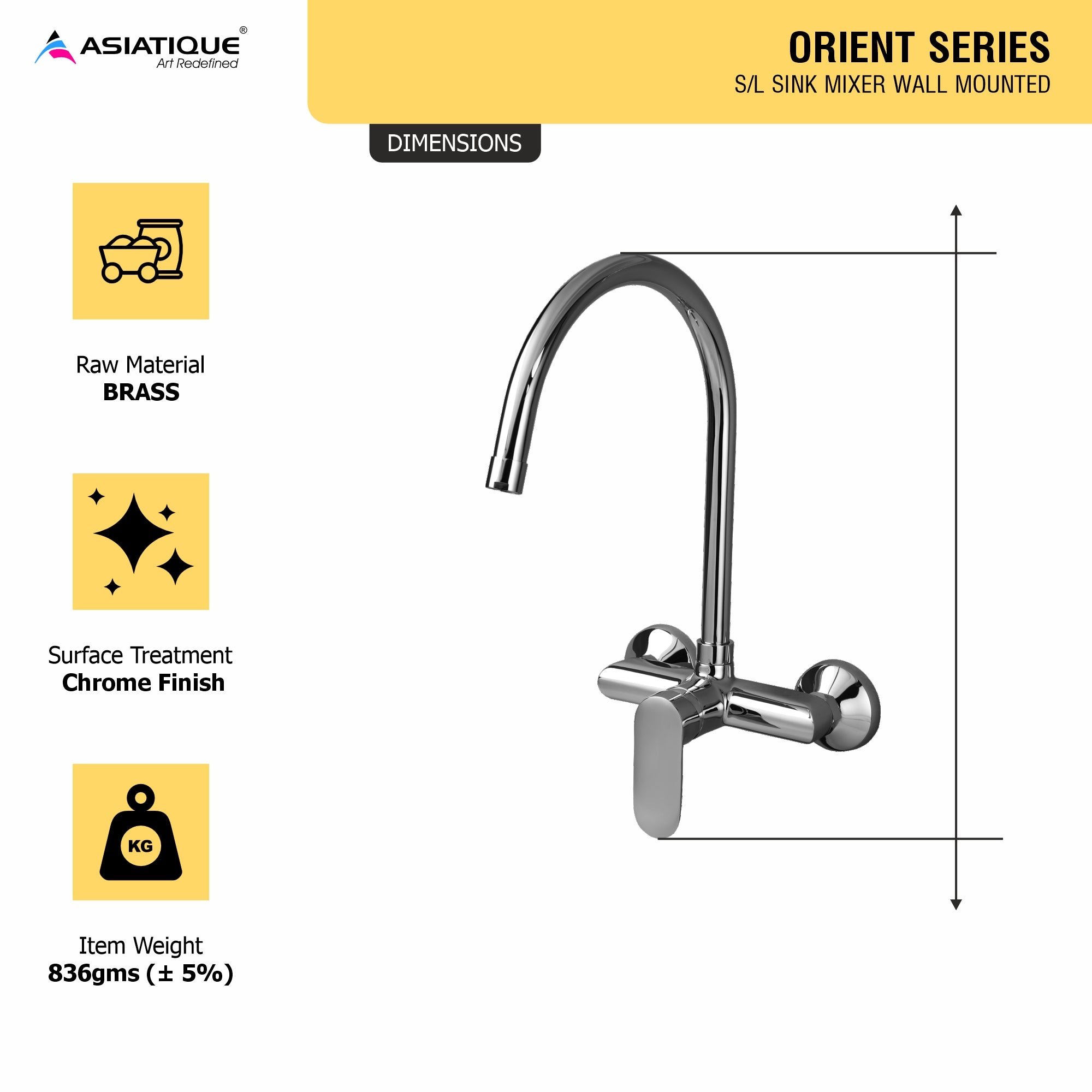 Asiatique S/L Sink Mixer Wall Mounted (O-031), Orient Series Premium Brass Bathroom & Kitchen Faucet Collection