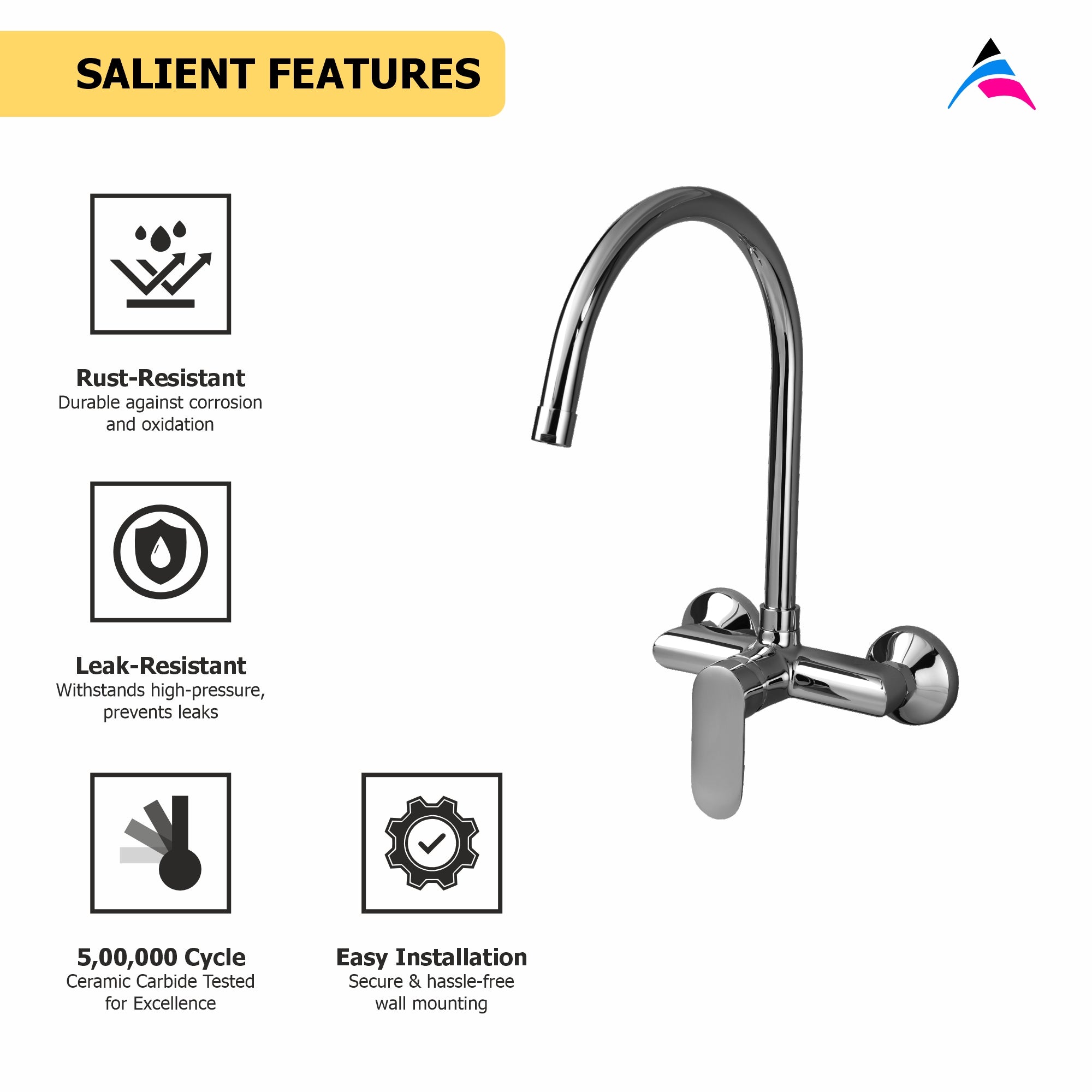 Asiatique S/L Sink Mixer Wall Mounted (O-031), Orient Series Premium Brass Bathroom & Kitchen Faucet Collection