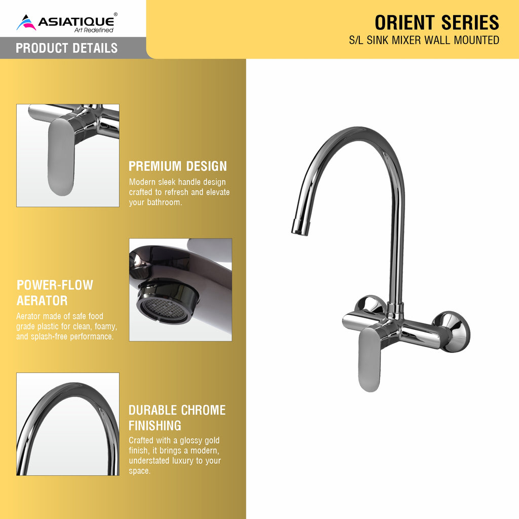 Asiatique S/L Sink Mixer Wall Mounted (O-031), Orient Series Premium Brass Bathroom & Kitchen Faucet Collection