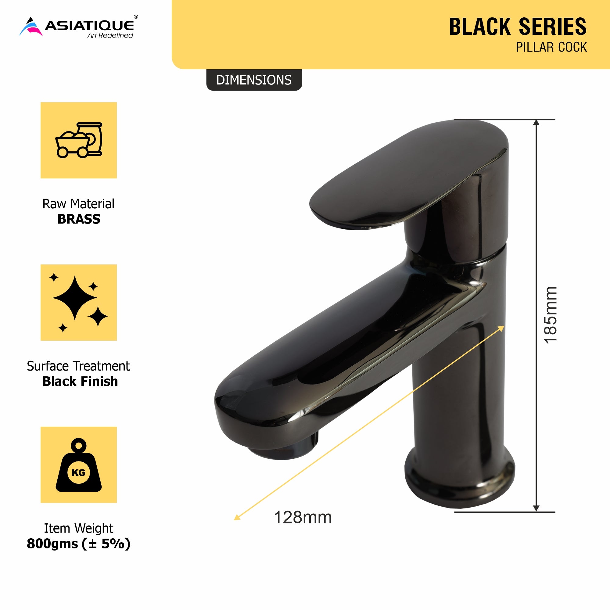 Asiatique Pillar Cock (OB-000) | Black Series Premium Brass Bathroom Faucets & CP Fittings | Matte Black Designer Collection