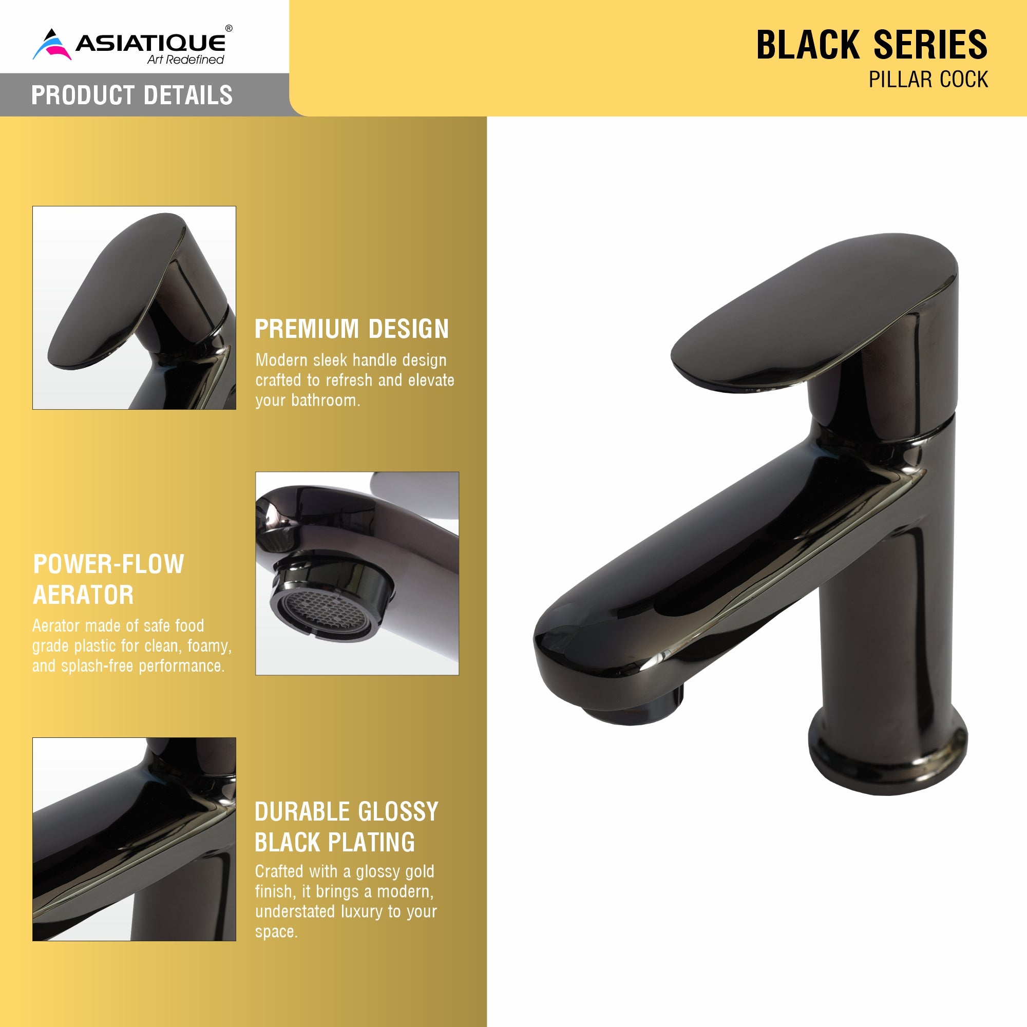 Asiatique Pillar Cock (OB-000) | Black Series Premium Brass Bathroom Faucets & CP Fittings | Matte Black Designer Collection