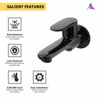 Asiatique Bib Cock Long Body With Wall Flange (OB-004) | Black Series Premium Brass Bathroom Faucets & CP Fittings | Matte Black Designer Collection