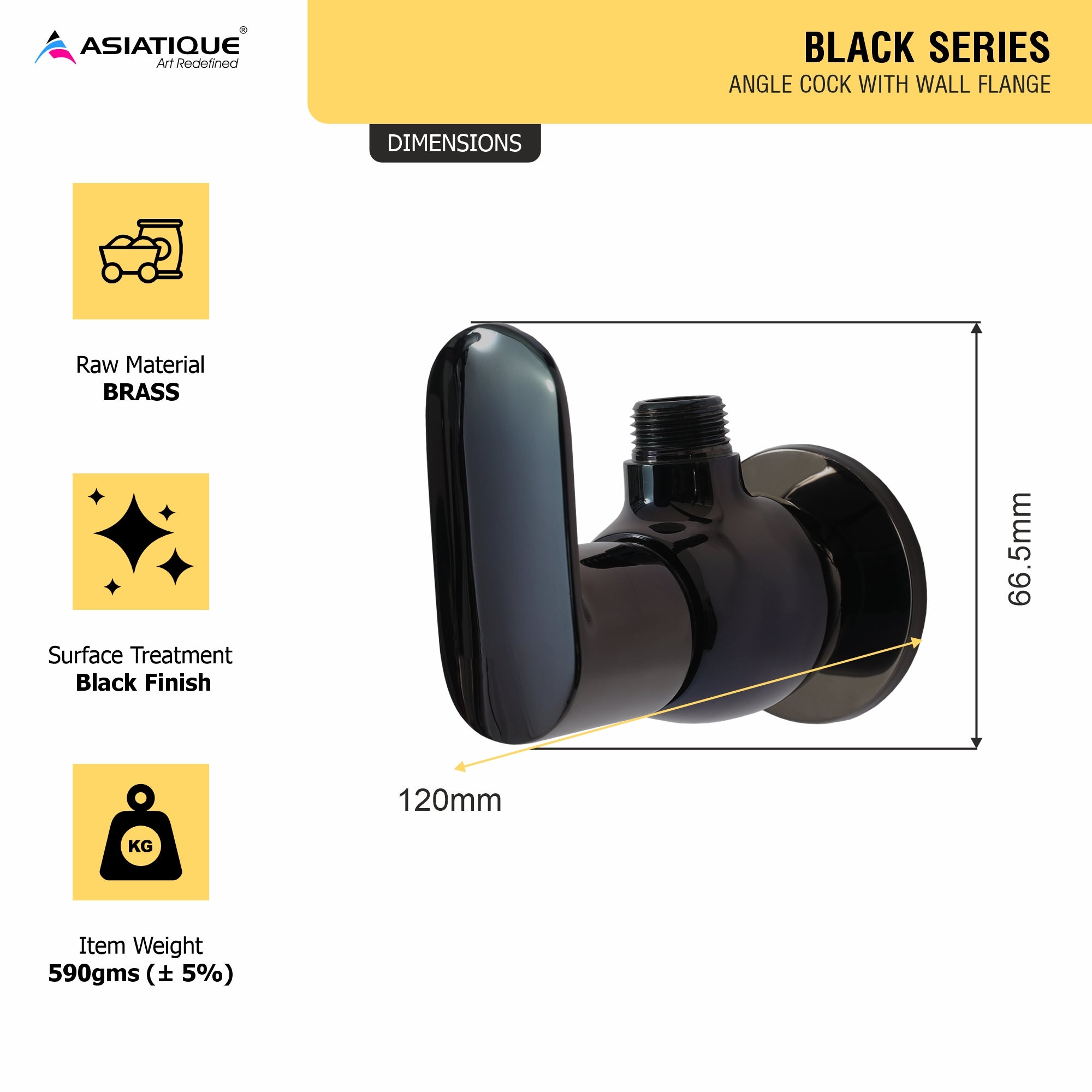 Asiatique Angle Cock With Wall Flange (OB-005) | Black Series Premium Brass Bathroom Faucets & CP Fittings | Matte Black Designer Collection