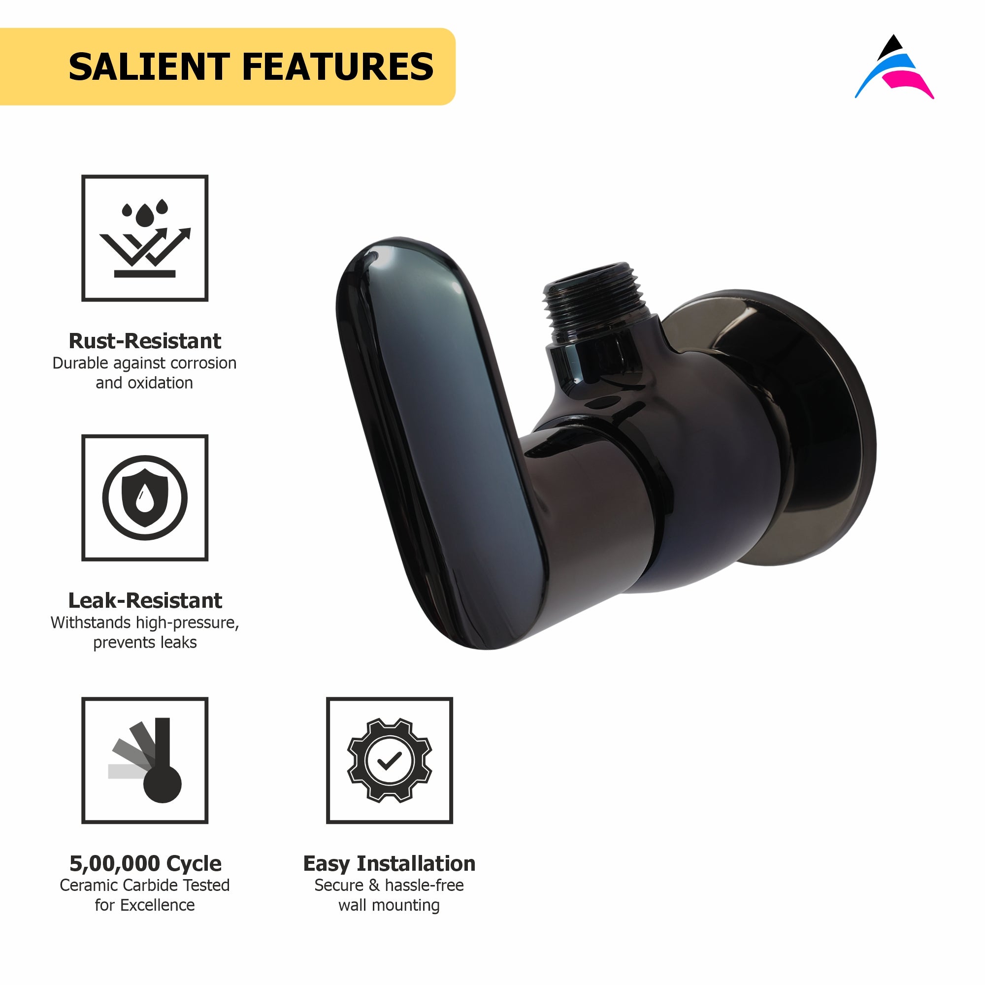 Asiatique Angle Cock With Wall Flange (OB-005) | Black Series Premium Brass Bathroom Faucets & CP Fittings | Matte Black Designer Collection
