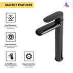 Asiatique S/L Basin Mixer With Extended Body With Braided Hoses (OB-009EX) | Black Series Premium Brass Bathroom Faucets & CP Fittings | Matte Black Designer Collection