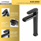Asiatique S/L Basin Mixer With Extended Body With Braided Hoses (OB-009EX) | Black Series Premium Brass Bathroom Faucets & CP Fittings | Matte Black Designer Collection