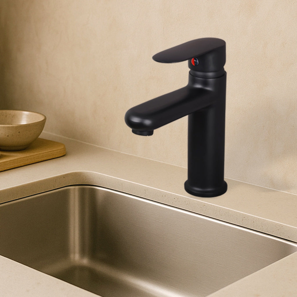 Asiatique S/L Basin Mixer with Braided Hoses | Orient Brush Black Series | OB-009M