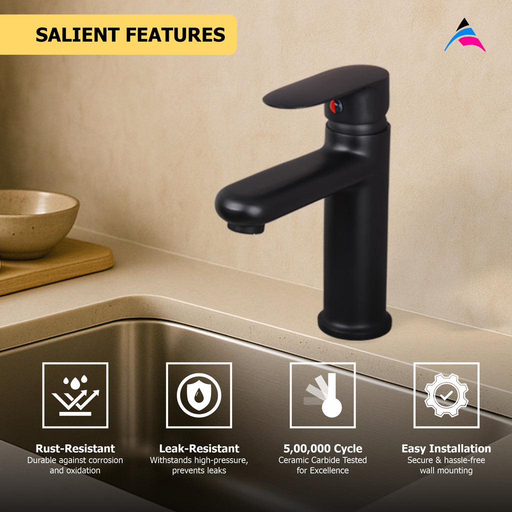 Asiatique S/L Basin Mixer with Braided Hoses | Orient Brush Black Series | OB-009M