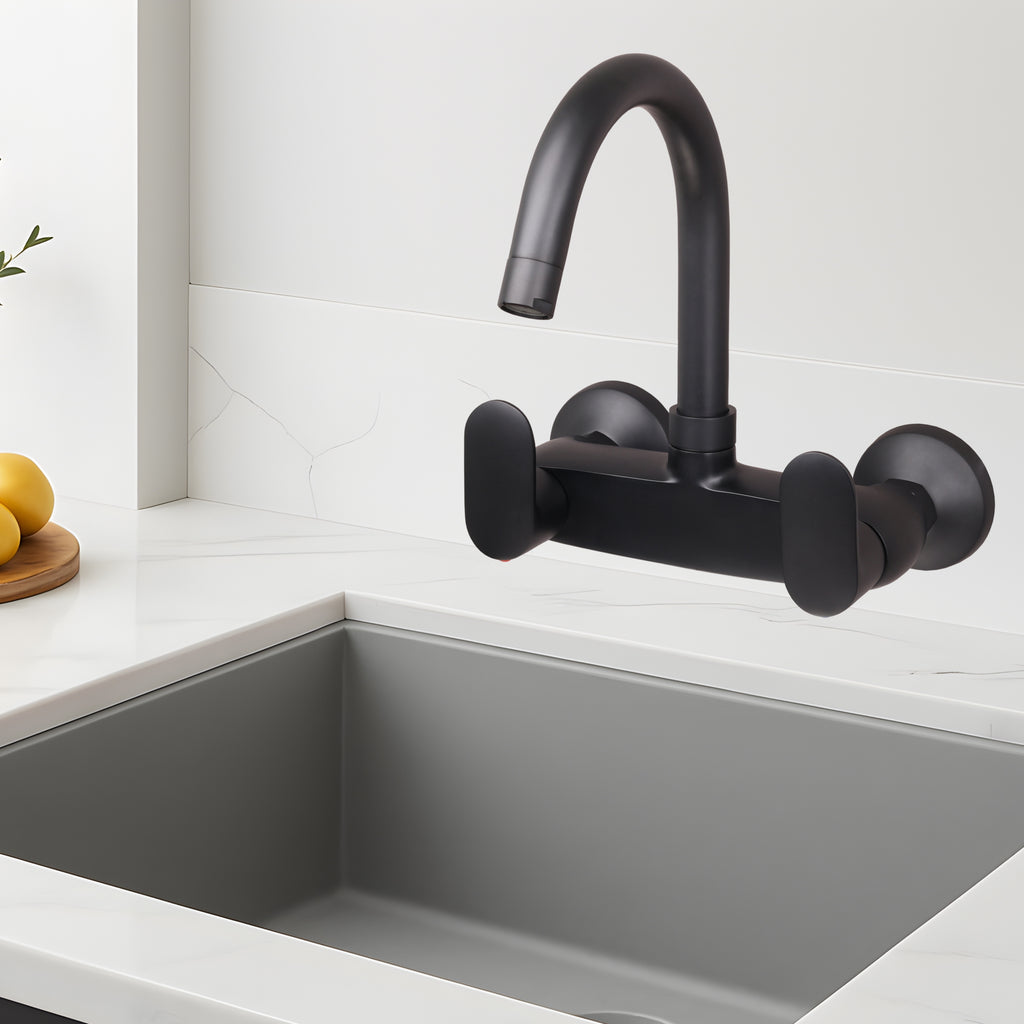 Asiatique Orient Brush Black Series – Sink Mixer With Swivel ‘J’ Spout Wall Mounted (OB-013 M)