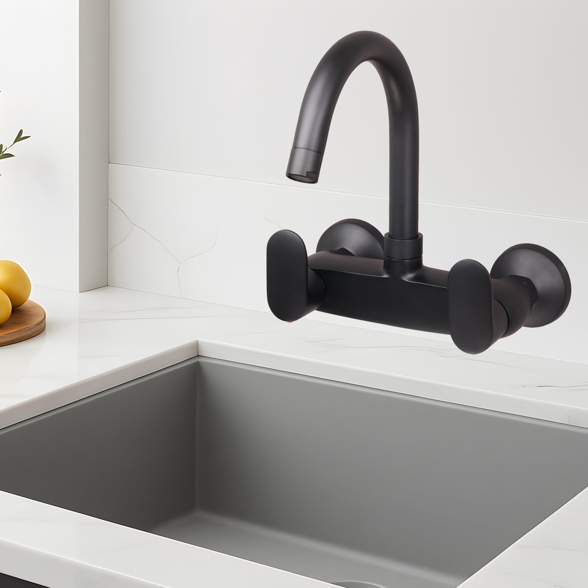 Asiatique Orient Brush Black Series – Sink Mixer With Swivel ‘J’ Spout Wall Mounted (OB-013 M)