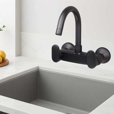 Asiatique Orient Brush Black Series – Sink Mixer With Swivel ‘J’ Spout Wall Mounted (OB-013 M)