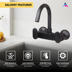 Asiatique Orient Brush Black Series – Sink Mixer With Swivel ‘J’ Spout Wall Mounted (OB-013 M)