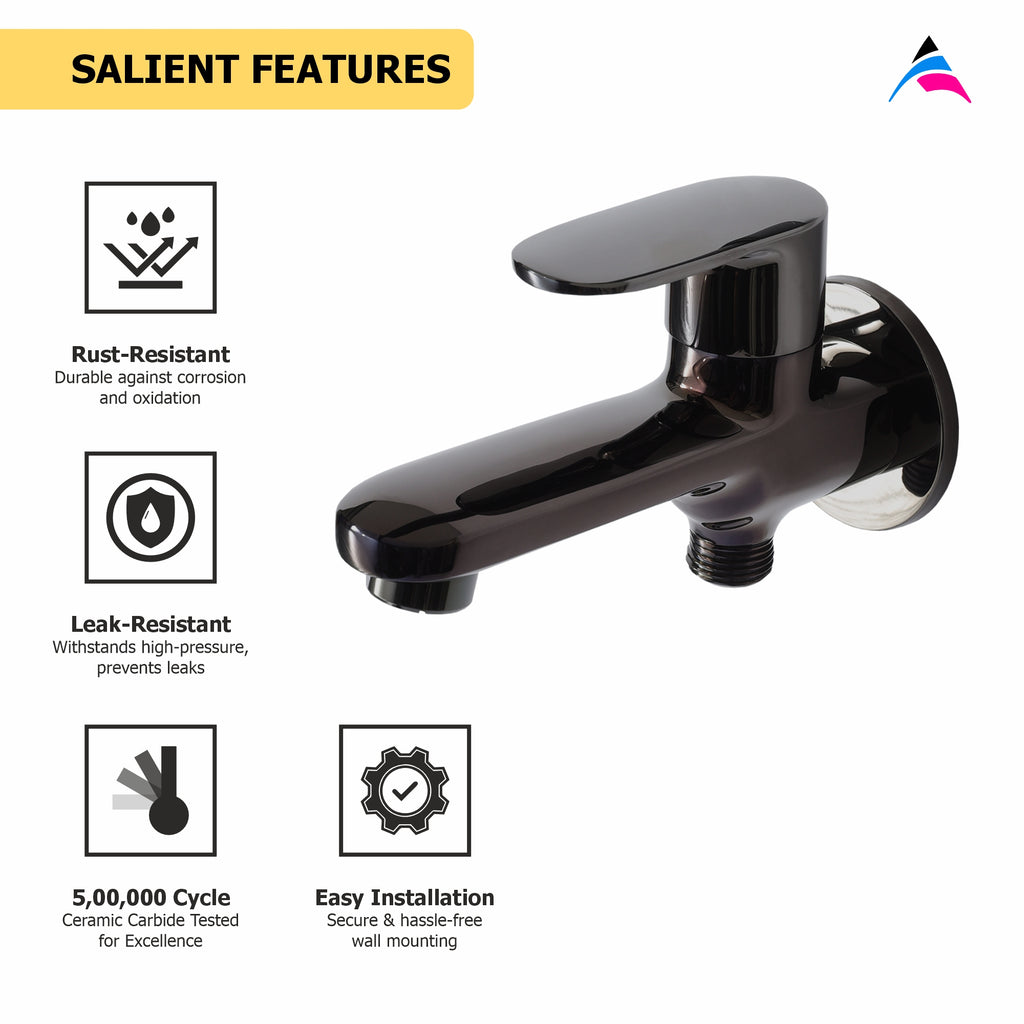 Asiatique S/L 2 in 1 Bib Cock With Wall Flange (OB-015 S/L) | Black Series Premium Brass Bathroom Faucets & CP Fittings | Matte Black Designer Collection